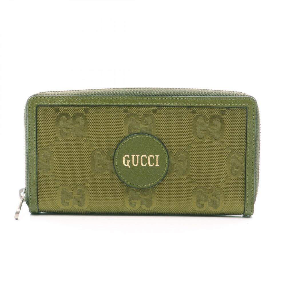 Gucci The Grid Round Long Wallet Canvas Leather Khaki Green